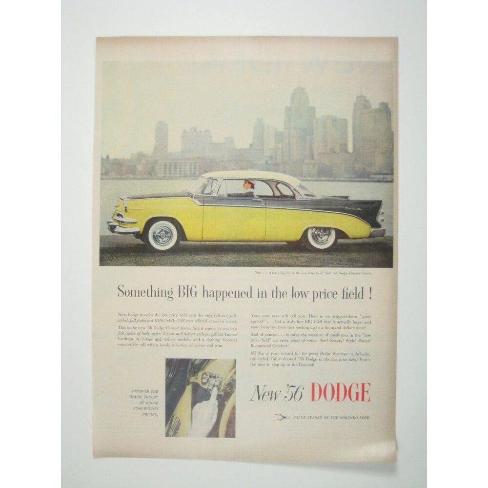 1956 Vintage Dodge Car Advertisement Print AD Coronet Lancer Luxury Auto